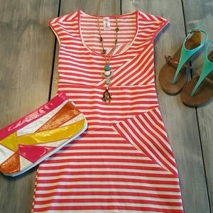 Pink and White Striped Bodycon Dress