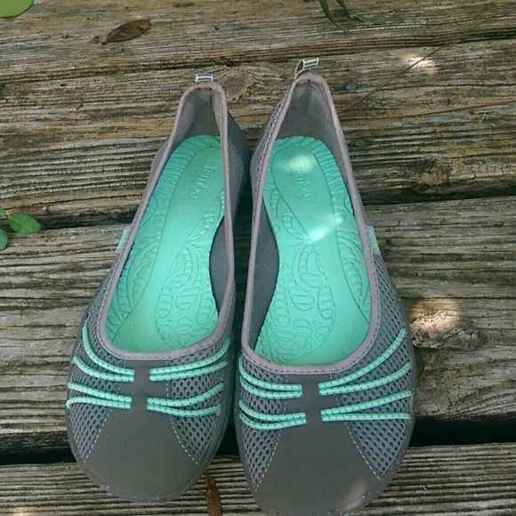 Grey and aqua slip on shoes