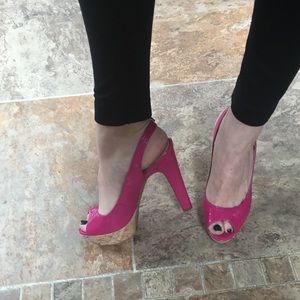 Fuscia sling back peep toe 5 inch heels