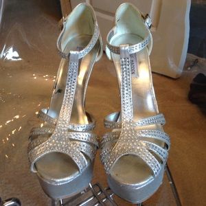 Silver Steve Madden heels with rhinestones