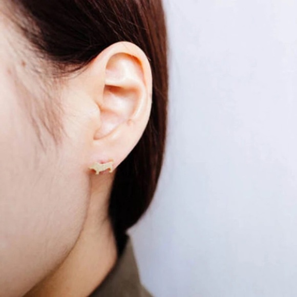 • SALE • Gold Dog & Bone Stud Earrings • - Picture 3 of 3