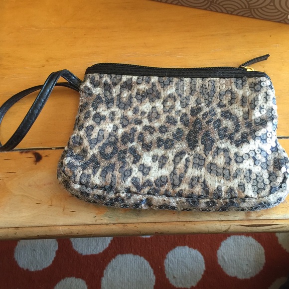 Leopard print clutch with clear sequins