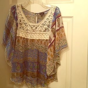 Lace top sheer shirt