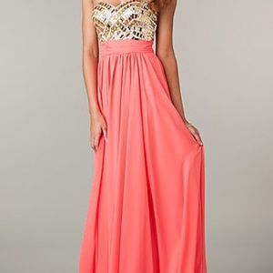 Coral and Gold Prom Dress