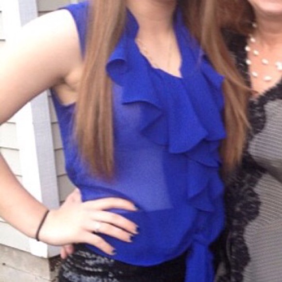 Blue Ruffle Button-Up Blouse - Picture 2 of 2