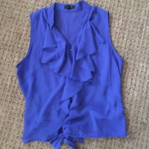 Blue Ruffle Button-Up Blouse