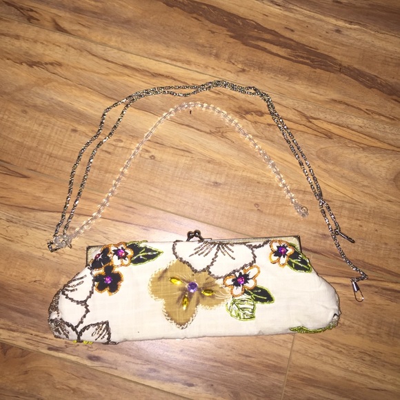 Linen and jeweled clutch/crossbody/shoulder bag