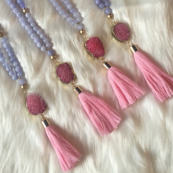 Purple Sacred Healing Druzy Quartz Tassel Necklace - Picture 2 of 6