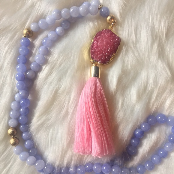 Purple Sacred Healing Druzy Quartz Tassel Necklace - Picture 3 of 6