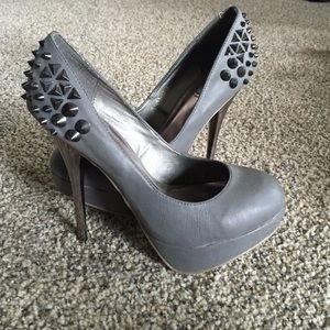 Grey spiked heels never worn