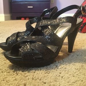Black sequin strappy heels