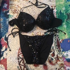 Victoria Secret Black Sequin Padded two piece