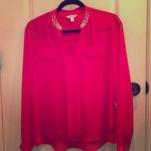 Candy red embellished blouse