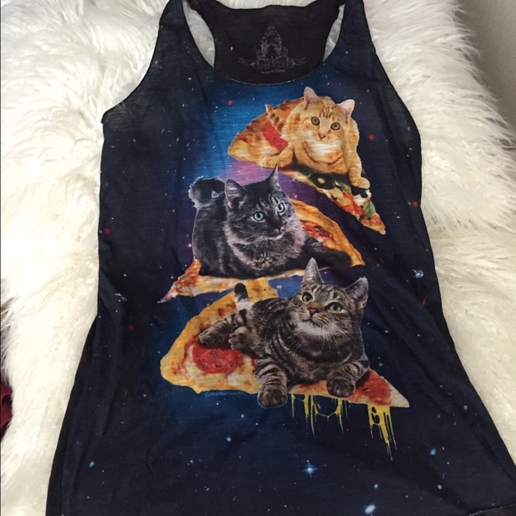 Ridiculous cats on pizza in space shirt