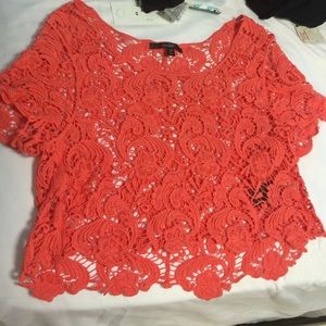 Sheer coral crochet shirt size small/medium