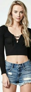 NEW Lace-Up Ribbed Long Sleeve Top Pacsun