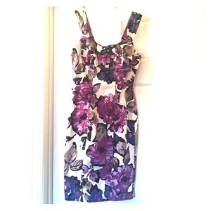 Purple, blue & white floral print dress