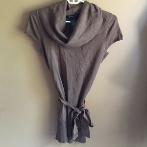 INC brown top with cowl neck and belt- Size S!