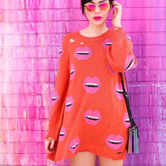 Wildfox Sweaters - Wildfox Red Motormouth Sunday Sweater Dress