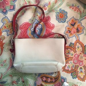 small white and red coach purse