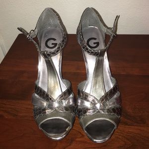 Silver platform heels