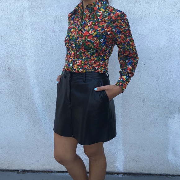 Black leather mini skirt