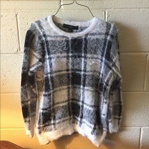 Forever21 fuzzy black and white checkered sweater