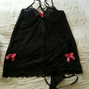 Black with pink bows lingerie