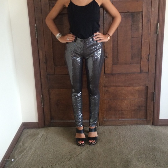 Italian designer silver sequenced pants - Picture 1 of 3