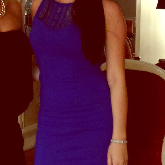 Royal blue dress with crochet around neck