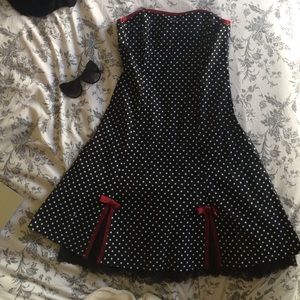 BCX Strapless Polka Dot Dress w/ Red Trim