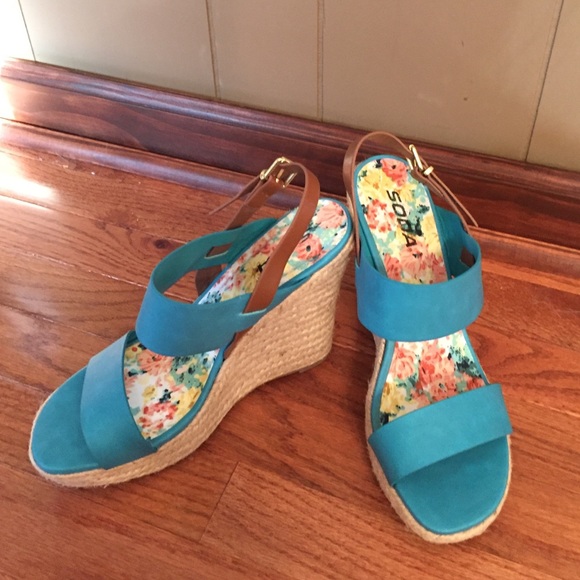 Turquoise wedge shoes