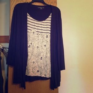 Navy Blue & White attached tank/cardigan combo