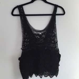 Black crochet tank
