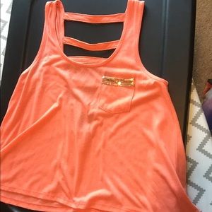 Peach sequin open back top
