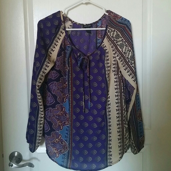 Purple Paisley Print Peasant Top