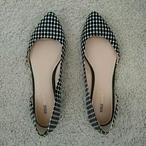 Black & White Embroidered D'Orsay Flats