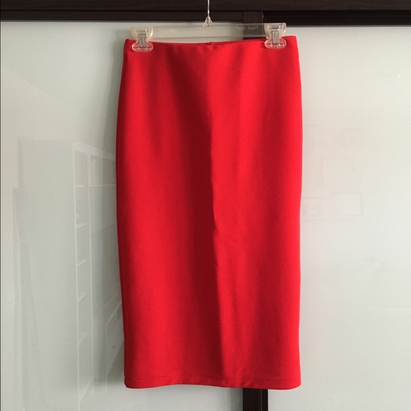 Red Cotton Pencil Skirt