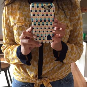 Horse-print button-front top