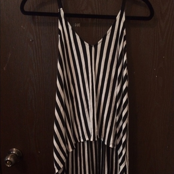 Striped, strappy open back tank top