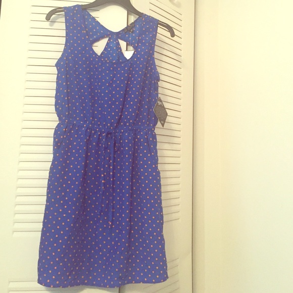 Blue dress with Orange polka dots