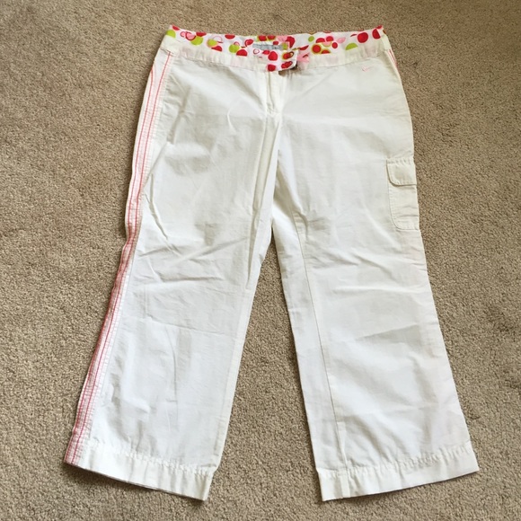 Nike track Capri pants. 70% cotton/30% nylon.