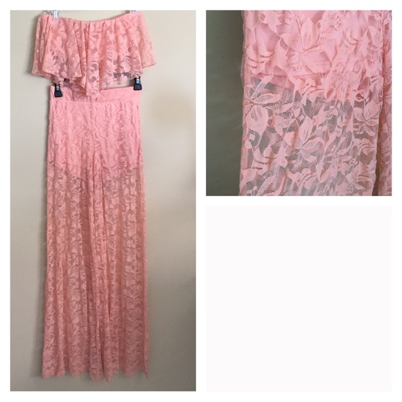 Peach Sheer lace 2 piece set