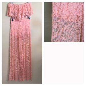 Peach Sheer lace 2 piece set