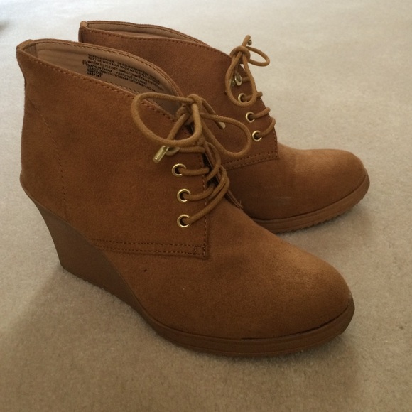 Merona Tan Wedge Lace-up Booties