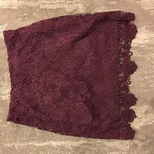 burgundy lace mini skirt