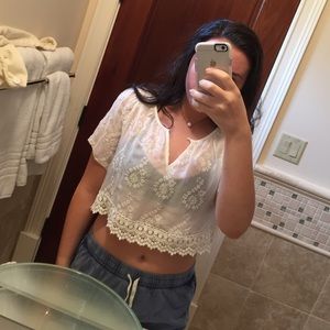 Zara white lace crop top