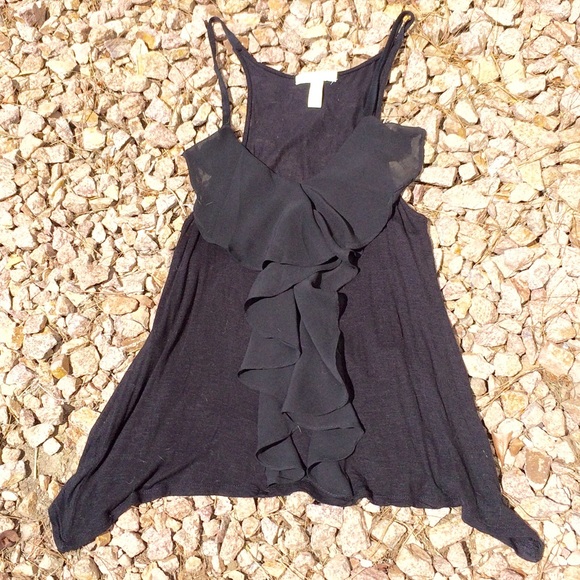 Ruffled Front Flowing Black Cami