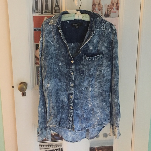 Acid wash denim style button down