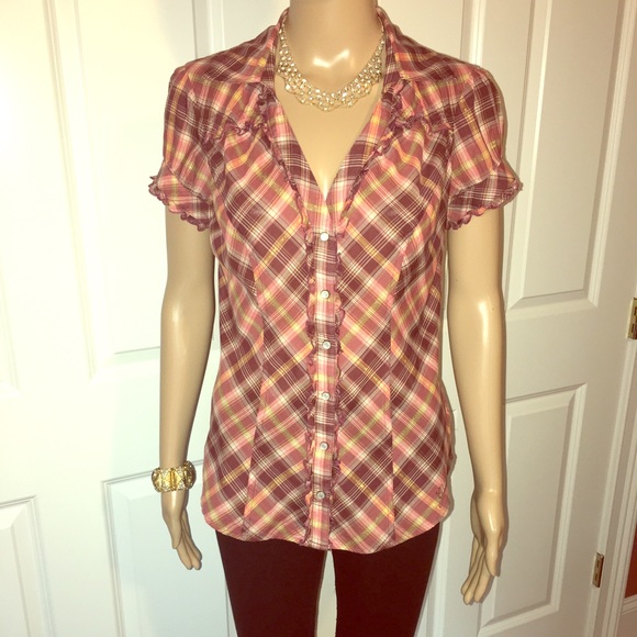 Plaid Guess Red Shirt Size Small